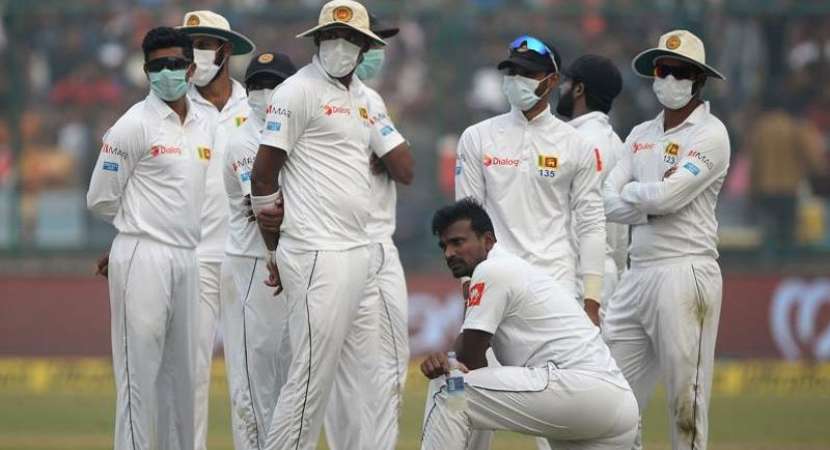 Sri Lankan team wearing mask on Day 4 of the Kotla Test Sri Lankan team wearing mask on Day 4 of the Kotla Test