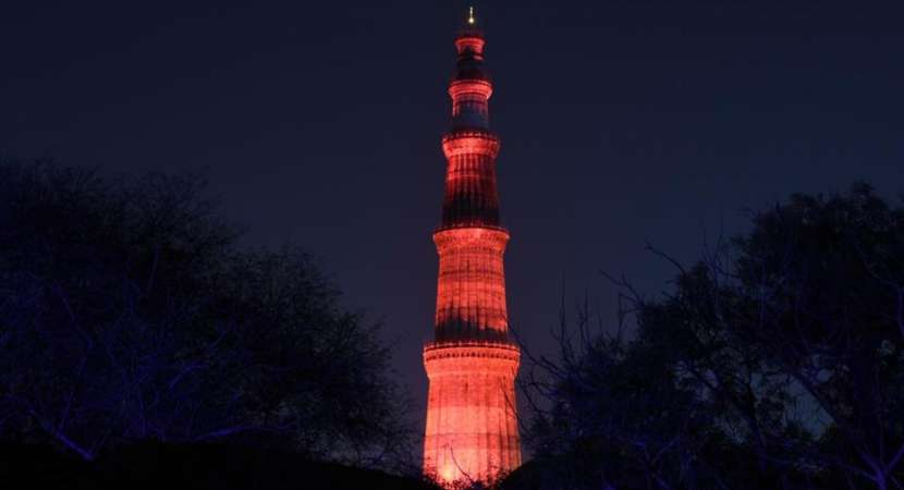 Qutub Minar lighted in red to raise awareness about Hemophilia disease Qutub Minar lighted in red to raise awareness about Hemophilia disease
