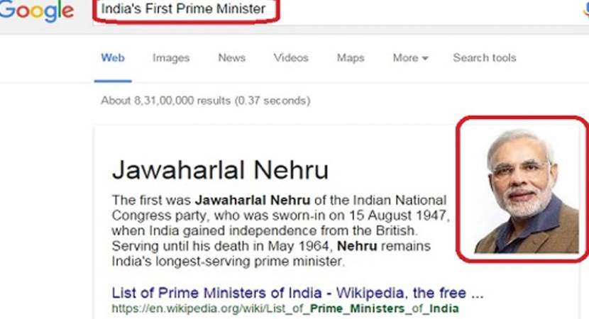 Tech blunder: Google India replaces Jawaharlal Nehru with Narendra Modi's as first Prime Minister of India Tech blunder: Google India replaces Jawaharlal Nehru with Narendra Modi's as first Prime Minister of India