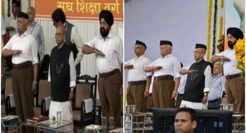 Fake photo shows Pranab Mukherjee doing RSS salutation; Congress, RSS trade charges Fake photo shows Pranab Mukherjee doing RSS salutation; Congress, RSS trade charges