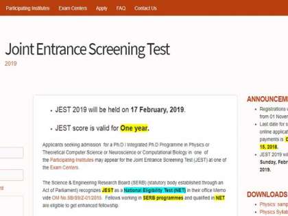 JEST 2019 Registration begins from November 10, apply at jest.org JEST 2019 Registration begins from November 10, apply at jest.org