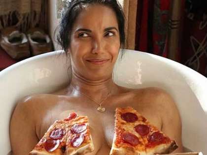 Padma Lakshmi goes topless to celebrate National Pizza Day Padma Lakshmi goes topless to celebrate National Pizza Day